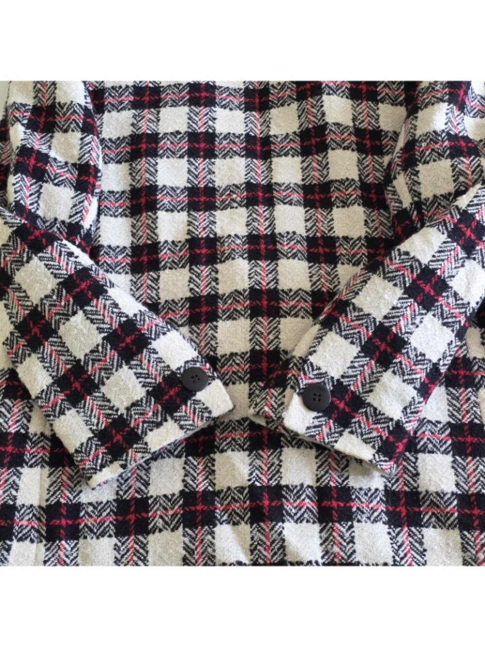 Vtg 80s Planet Plaid Blaizer US 8 Wool Blend Lined DB Colarless England Academia - Picture 15 of 16